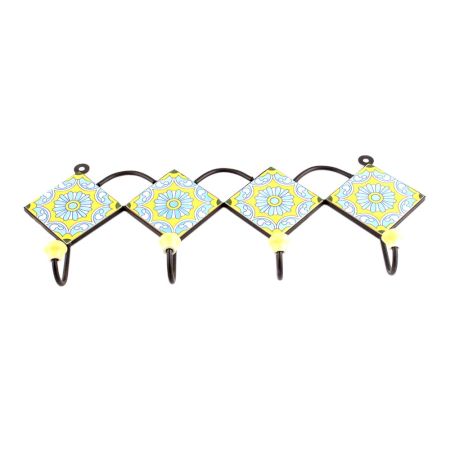 Yellow And Turquoise Sunflower Tiles Hooks